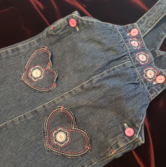 Vintage Overalls Romper with ❤️ heart shapes Pockets 1990s does 70s Denim - Picture 8 of 12
